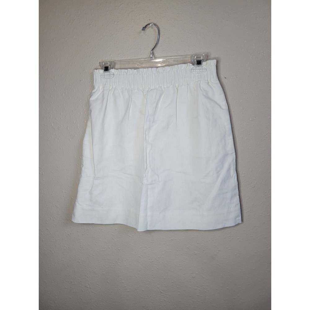 J.Crew Womens Ivory Linen Cotton Smocked Paperbag Waist Mini Skirt Lined Sz 4